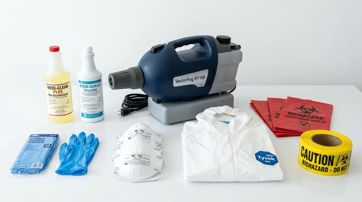 Professional biohazard remediation crew working in Los Banos